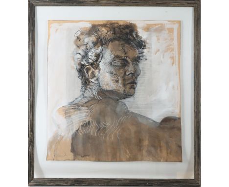 Lincoln's "Piercing Objectivity" is evident in the self portrait. Mixed media on paper, gouache, pencil, signed lower left. K