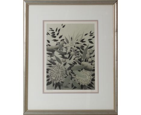 Robert Kipniss (B. 1931) American, Artist Proof Lithograph. Depicting monochromatic flowers and leaves. Lower left says artis