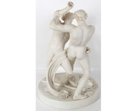 Large Parianware Bisque Classical Sculpture 'The Wrestlers'. In as is condition, visible hairline to the underside. Traces of