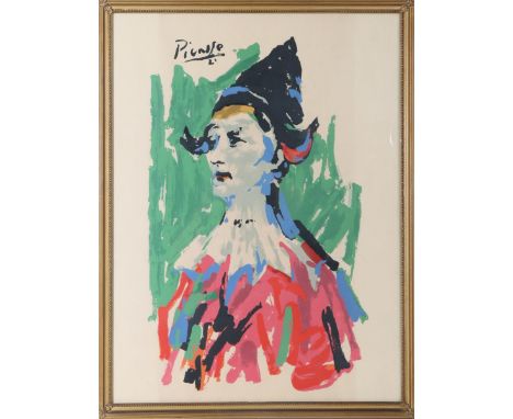 Pablo Picasso (1881-1973) Lithograph "Harlequin" signed in the stone. ca 1950. Pablo Picasso, a great draftsman and master of