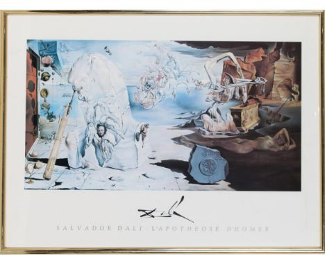 Framed print titled "L' Apotheose D' Homer" by Salvador Dali. Signature printed on bottom center. Salvador Dali was born May 