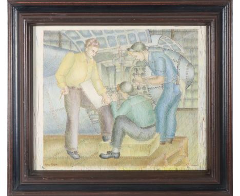 1940's original "Men Working on an Airplane Engine" Gipe studied at UCLA and at UC Berkeley receiving a Master of Fine Arts d