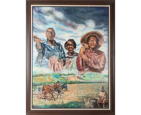 "The Farm", Memories of the artists early years in Ozan, Arkansas. Signed and dated 1984. Eugene White (born 1933) is a San F