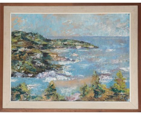H Downer (20th/21st C) American, Oil on canvas. Modernist seascape, a view from above. Overall size: 21 3/4 x 28 in. Sight si