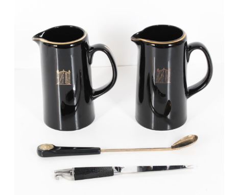 Authentic 21 Club service ware (Four items of memorabilia) featuring Two Large Water Pitchers with Cocktail Serving Spoon and