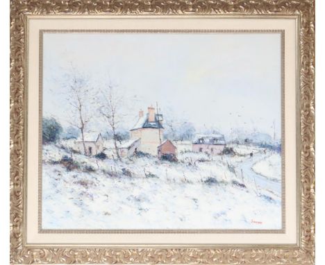 French Impressionist Country Landscape , in winter. Oil on Canvas Signed lower right. Provenance: Private collection, Gross P