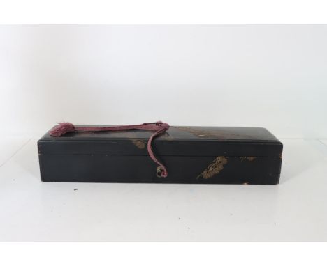 Japanese Lacquered Letter Box with mother of pearl Inlay Size: 19 x 4 1/2 x 4 in.