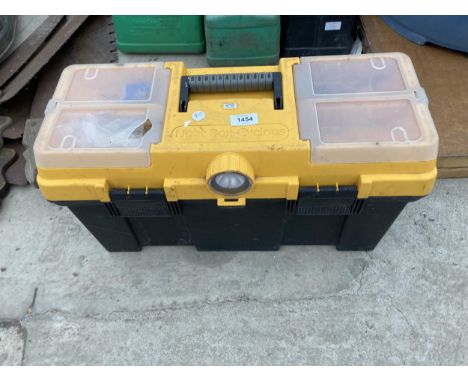 A PLASTIC TOOL BOX CONTAINING SCREW DRIVERS AND SOCKETS ETC 
