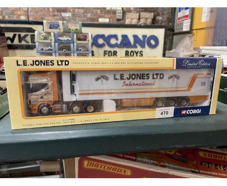 A CORGI CLASSIC CC12908 SCANIA TOP LINE FRIDGE TRAILER L.E. JONES LTD 1:50 SCALE 