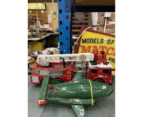 A LARGE THUNDERBIRDS 2 MODEL AND A FIRE ENGINE MODEL 