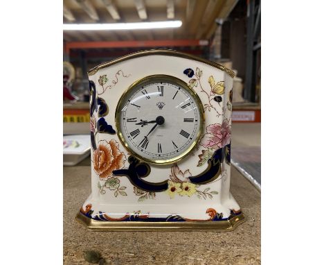 A MASON'S IRONSTONE BLUE MANDALAY MANTLE CLOCK 