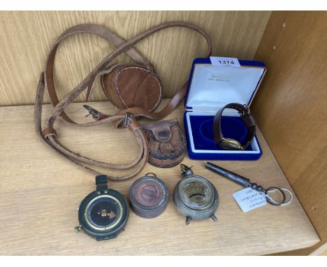 A VINTAGE PICNIC CORKSCREW, A WATCH AND A COMPASS ETC 