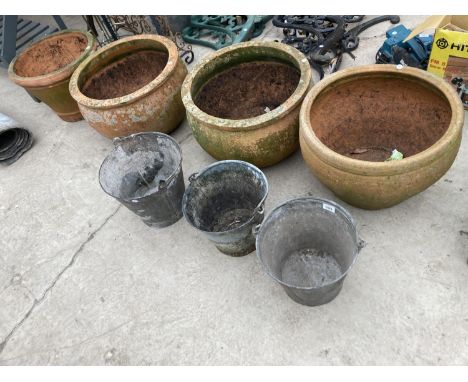 THREE VINTAGE GALVANISED BUCKETS 