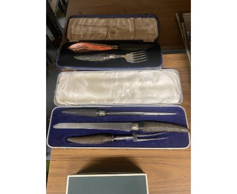 TWO VINTAGE BOXED SERVING SETS 