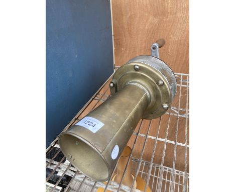 A VINTAGE BRASS HAND OPERATED KLAXON 