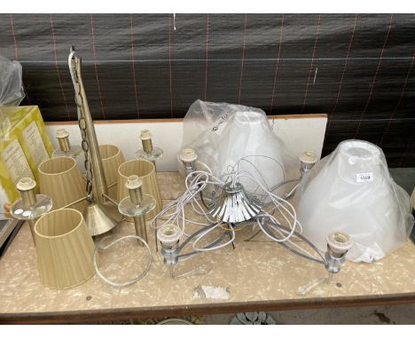 FOUR VARIOUS LIGHT FITTINGS AND SHADES 