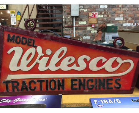AN ILLUMINATED WILESCO MODEL STEAM ENGINE SIGN L: 65CM X H: 37CM 