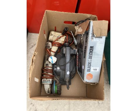 AN ASSORTMENT OF POWER TOOLS TO INCLUDE AN ELECTRIC WOOD PLANE, A BLACK AND DECKER DRILL AND AN ANGLE GRINDER ETC 