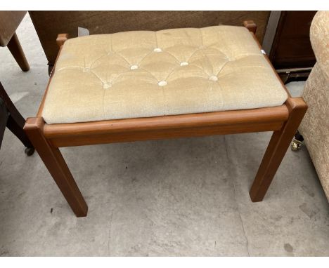 A RETRO TEAK STOOL WITH BUTTON TOP 