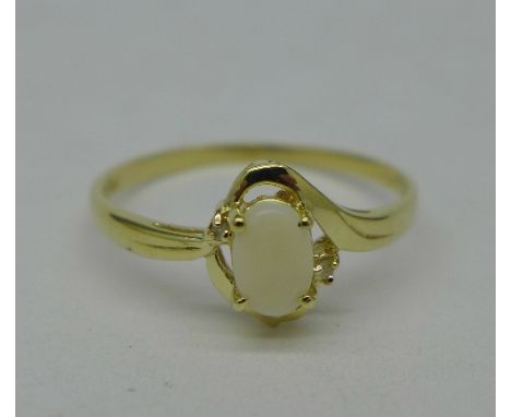 A 9ct gold, opal and diamond ring, 1g, P