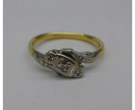 A yellow metal and diamond ring, 2.9g, L