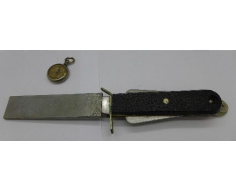 An airman's knife and a compass fob, the blade marked Joseph Rodgers