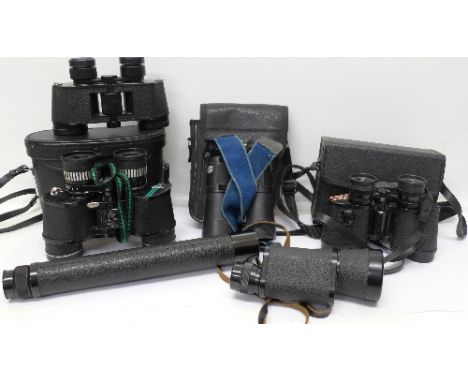 A Swallow monocular, Denhill Pancratic telescope and other binoculars