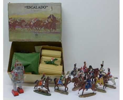 An Escalado Racing Game, ten Del Prado soldiers and a tin plate robot