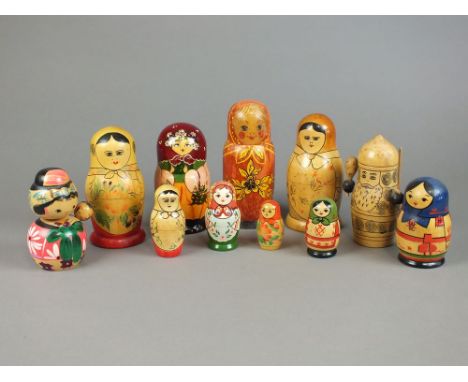 A quantity of matryoshka dolls , various sizes, 20th century including ceramic examples