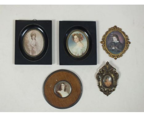 Continental school, late 19th century, portrait miniature of a young man holding a rat, oval 8cm high, together with four ass