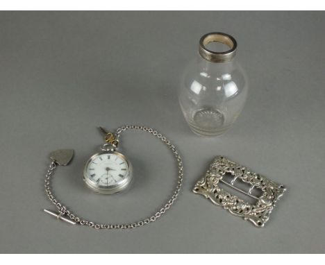 A silver open face pocket watch with chain and fob the Express English Lever by John George Graves of Sheffield, key wind and