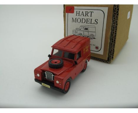 A Hart Models 1:48th Scale White Metal Model 88 Hard Top Landrover 'Royal Mail', wing mirrors bent, boxed.