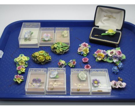 Ceramic Flower Brooches and Clip Earrings:- One Tray