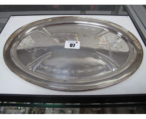 A Hallmarked Silver Trinket Tray, (markers mark indistinct) Birmingham 1915, of oval form with ribbon tied garland details, 2