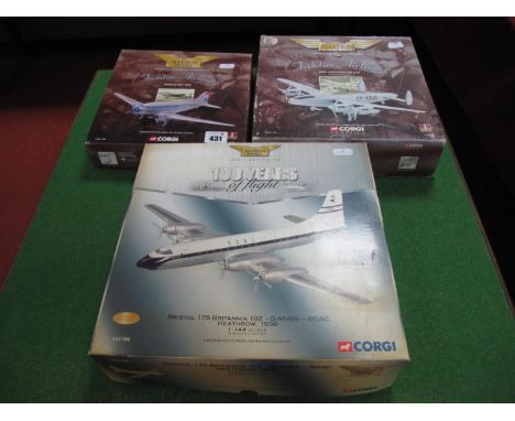 Three Corgi The Aviation Archive 1:144th Scale Diecast Model Aircraft, including #AA 31506 Bristol 175 Britannia 102-G-ANBA-B