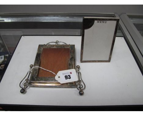 A Hallmarked Silver Mounted "Menu", with removable white ceramic panel, Walker &amp; Hall, Sheffield 1903, on semi circular h