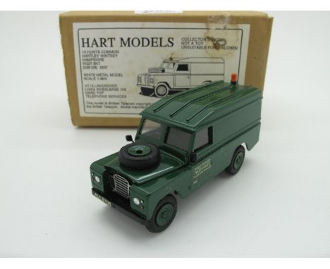 A Hart Models 1:48th Scale White Metal Model HT 13 Landrover, long wheelbase 109 hard top Telephone Services, boxed.