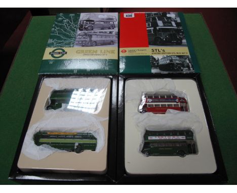 Two EFE 1:76th Scale Diecast Model Limited Edition Bus Set, comprising of Green Line Bus Set 5, London's Transport Museum STL