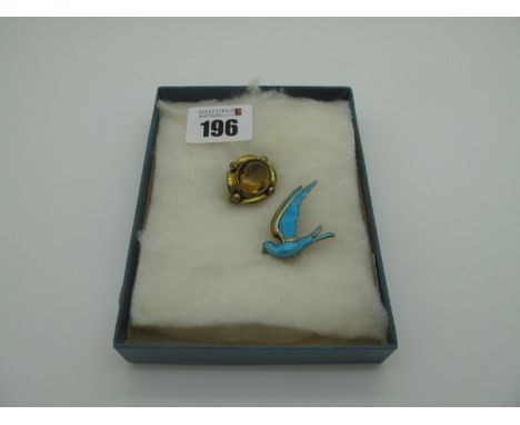 Bernard Meldahl; An Enamel Bird Brooch, stamped "925S Sterling" "Made in Norway"; together with a Victorian single stone broo