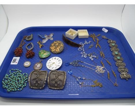 Vintage and Later Costume Jewellery, including pair of panel shoe buckles, of pierced design (paste missing), novelty brooch 