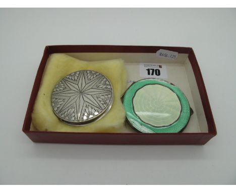 A Hallmarked Silver and Green Enamel Powder Compact, JG Ltd, Birmingham 1941, of circular form, with internal mirror (cracked