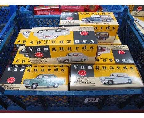 Eight 1:43rd Scale Diecast Model Vehicles, by Lledo, all Vanguards Editions including VW Split Screen Beetle, boxed.