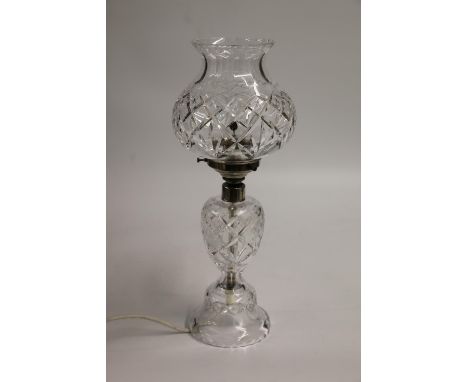 Crystal cut glass electric table lamp and shade, 43cm tall. 