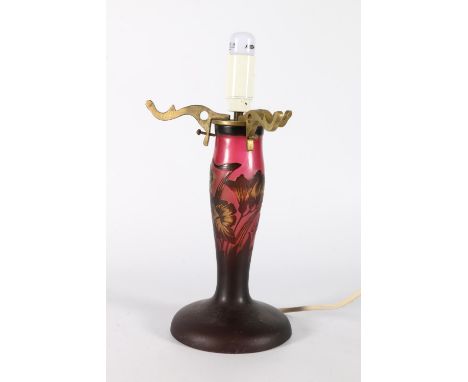 French cameo glass table lamp base, bearing the 'Galle' signature, 28cm tall.&nbsp; 