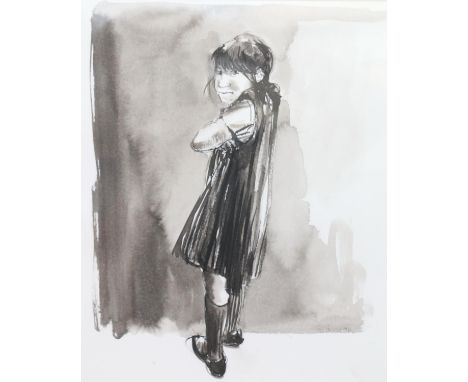 GARDINER, portrait of a school girl, ink and wash, signed and dated '96, 32cm x 26cm. Label verso John Jones Art Centre Londo