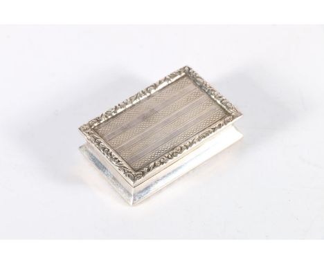 Sterling silver engine turned snuff box with foliate edge, Robert Chandler, Birmingham, 1906, 54g.  Hinge well, marks clean. 