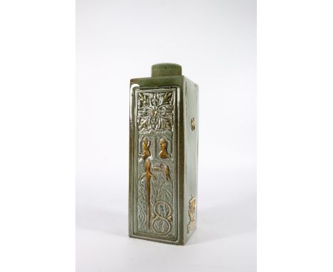 Scottish studio pottery green square section lamp base by Emily Rhind of Isle of Islay, 36cm tall. 
