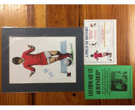 George Best Signed Football Print: 1998 produced by Studio X, A Piece of History. Wizards of the Wing. Mounted print of Georg