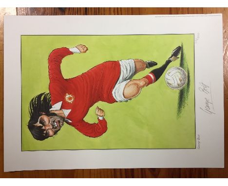 George Best Signed Football Print: Not Just A Game caricature of George Best in colour. Personally signed by George Best Numb