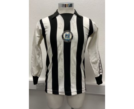 78/79 Newcastle United Match Worn Football Shirt: Long sleeve black and white striped shirt made by Bukta. Signed neatly by 1